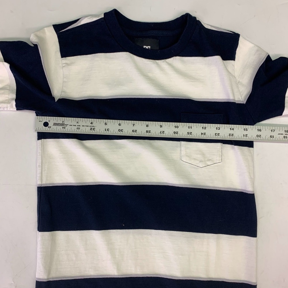 DC Shoes Kids Navy Blue White Striped Short Sleeve Pocket T-Shirt Skate Size 12 - Picture 10 of 12